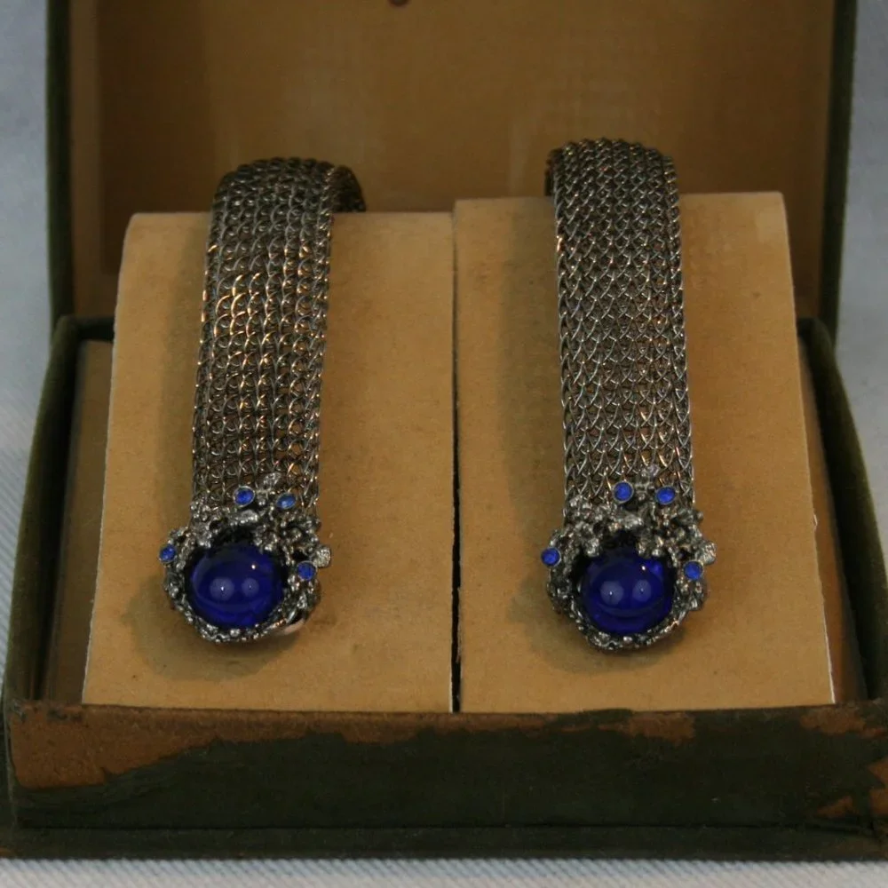 Rare Vintage 40's Carriage House "CARRIBANDS" Silver Cuff Links in original box - Picture 2 of 12